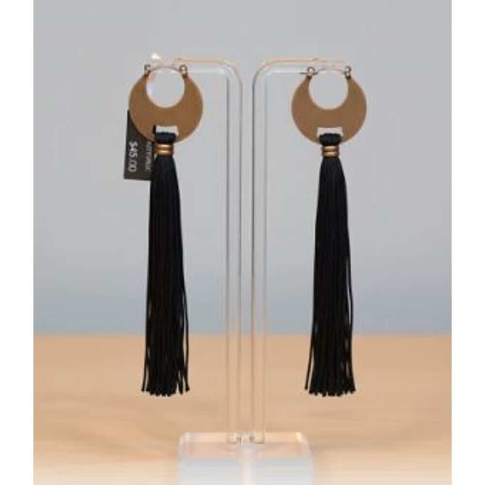 Banana Republic Women's Antique Brass Half Moon Fringe Earrings NWT 45 Black